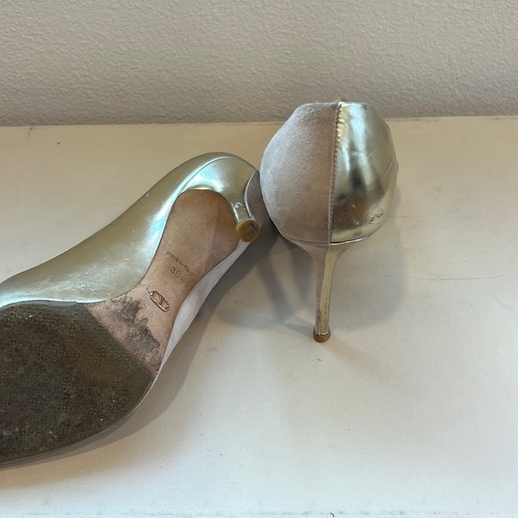 Christian Dior Beige Suede & Gold Leather Pumps - Picture 5 of 6